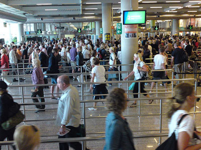 The customs line at John F. Kennedy Airport