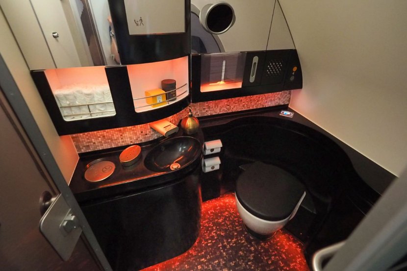 Business class travel in style bathroom